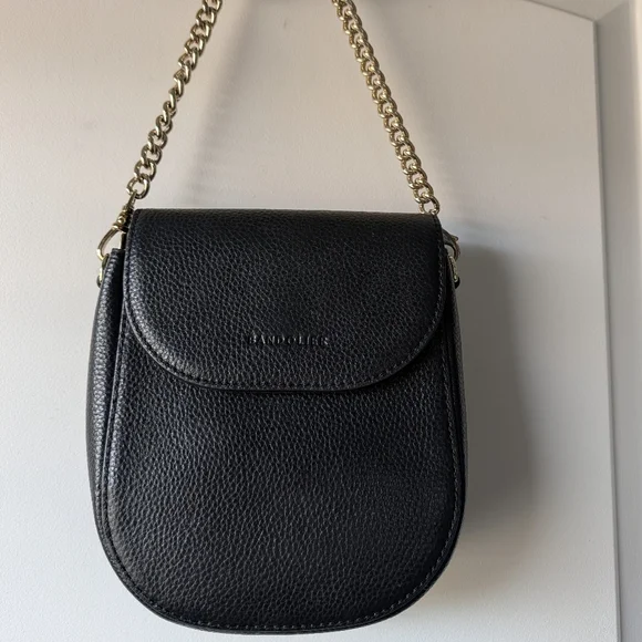 🖤EUC Bandolier Shay Genuine Pebble Leather Shoulder Mini Bag, Black & Gold - Picture 8 of 16